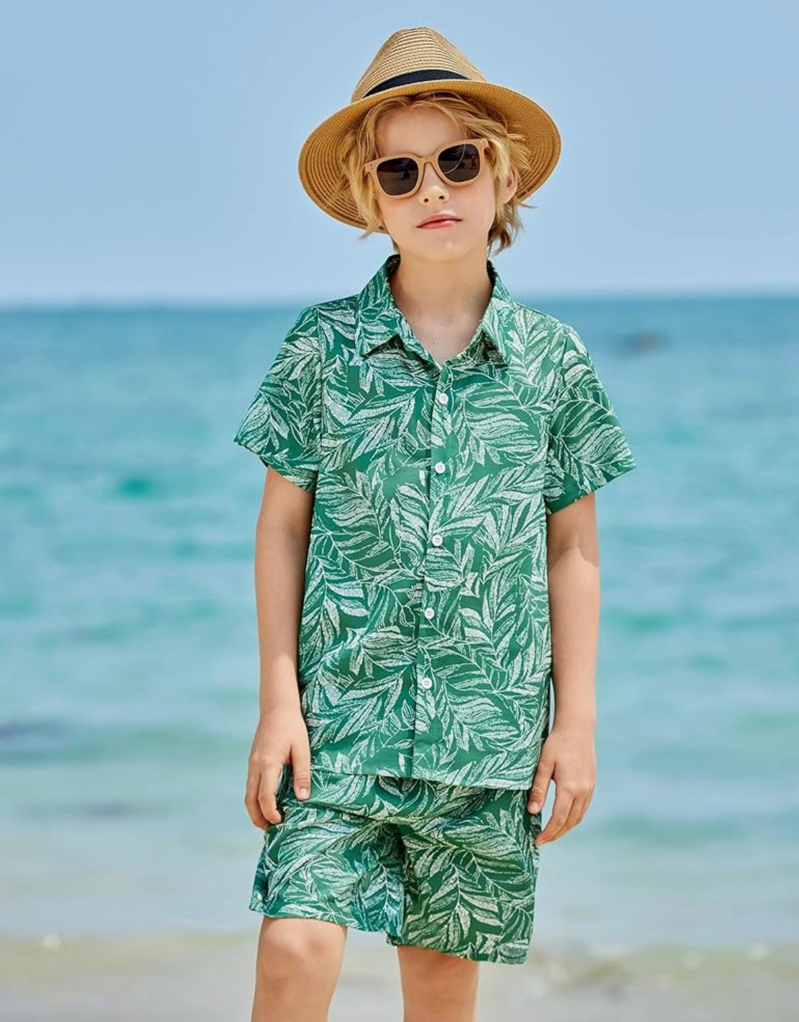 Arshiner Boys 2 Piece Outfits Hawaiian Shorts Sets Button Down Shirt and Shorts Summer Beach Clothes for 2-12 Years