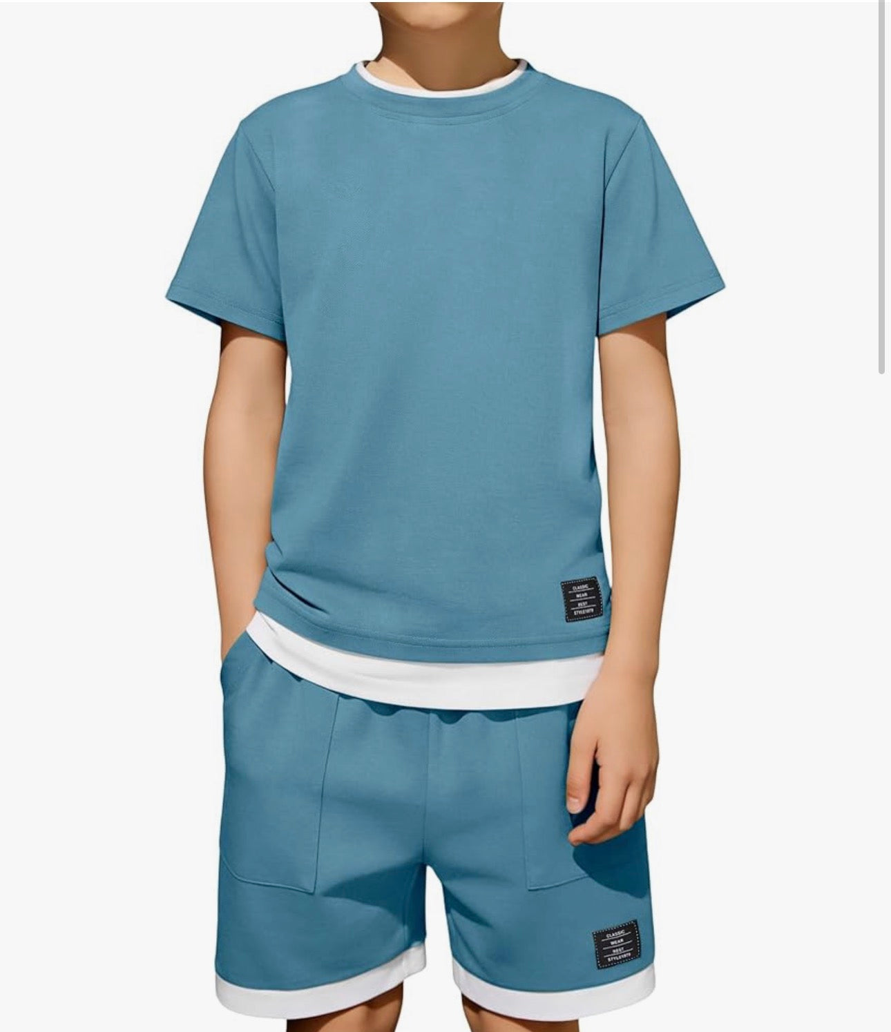 Kids Boys Soft Comfy 2 Pieces Set Short Sleeve Shirts and Shorts Sets Boy Summer Clothes 4-12 Years