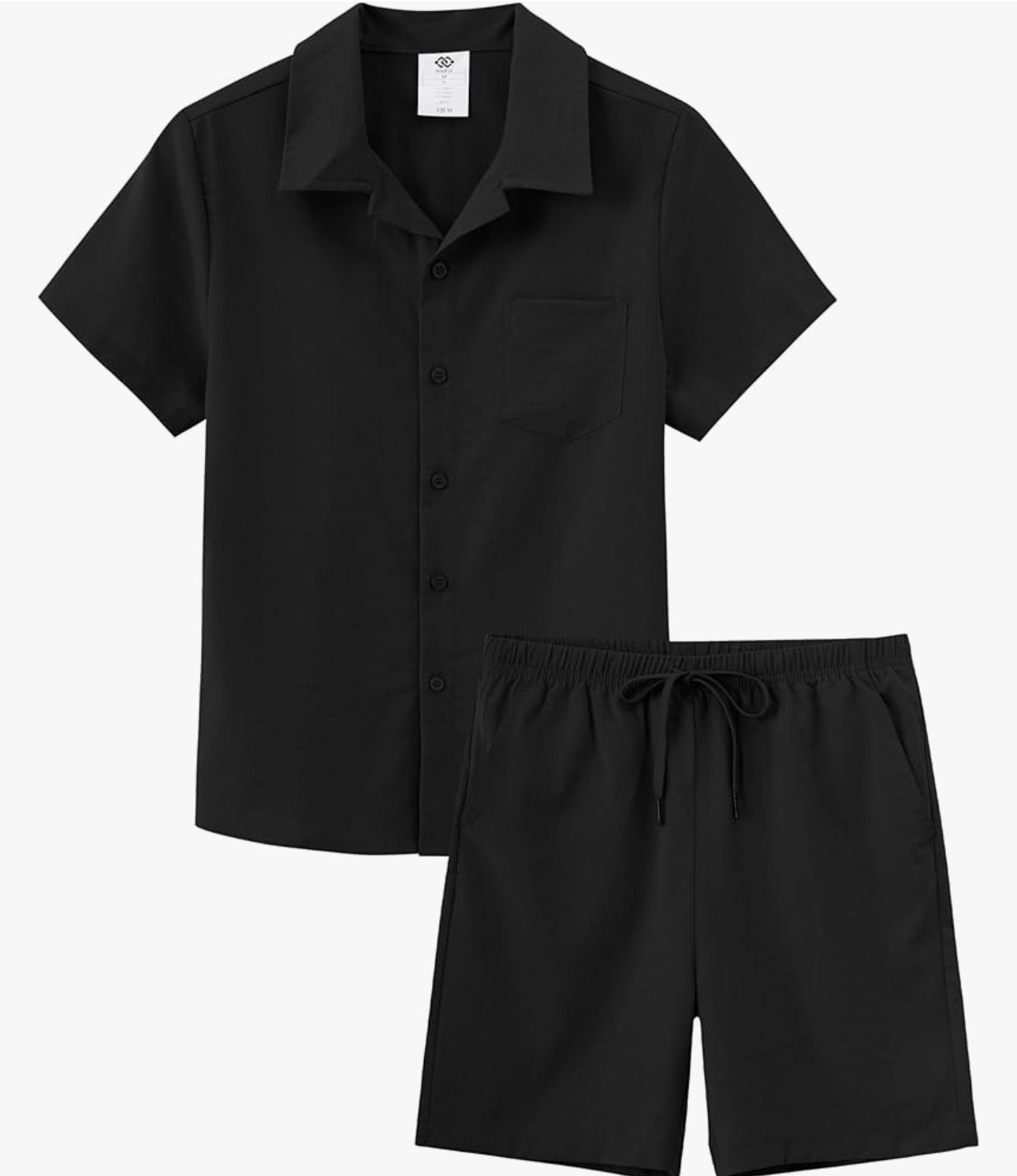 Boy's Short 2 Pieces Set Casual Beach Outfits Button Down Shirts Shorts Vacation Texture Sets Kids 6-16 Years
