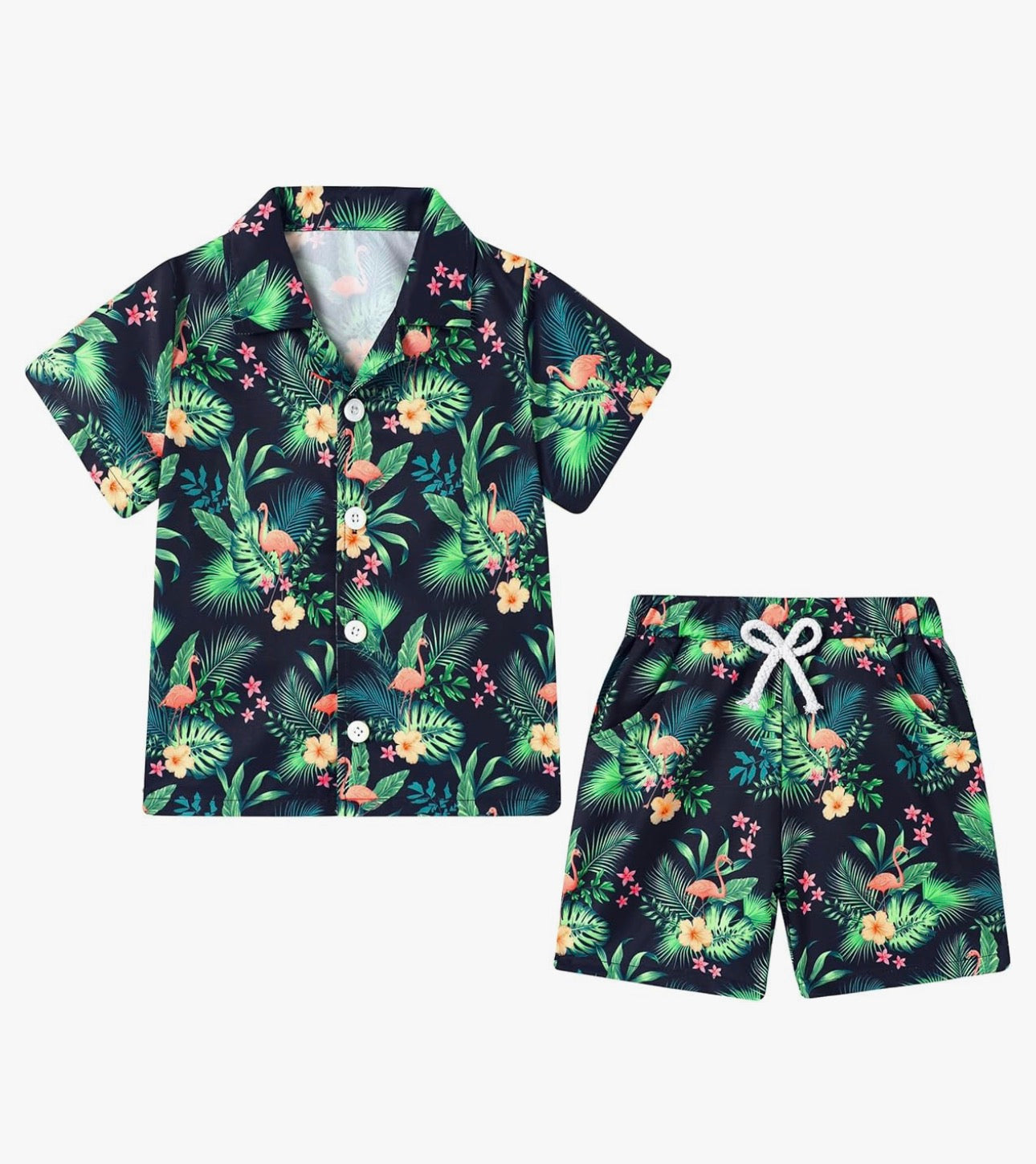 Boys Hawaiian Outfit 2Pcs Set Summer Beach Button-Down Shirt Top + Shorts for Kids 2-10 Years