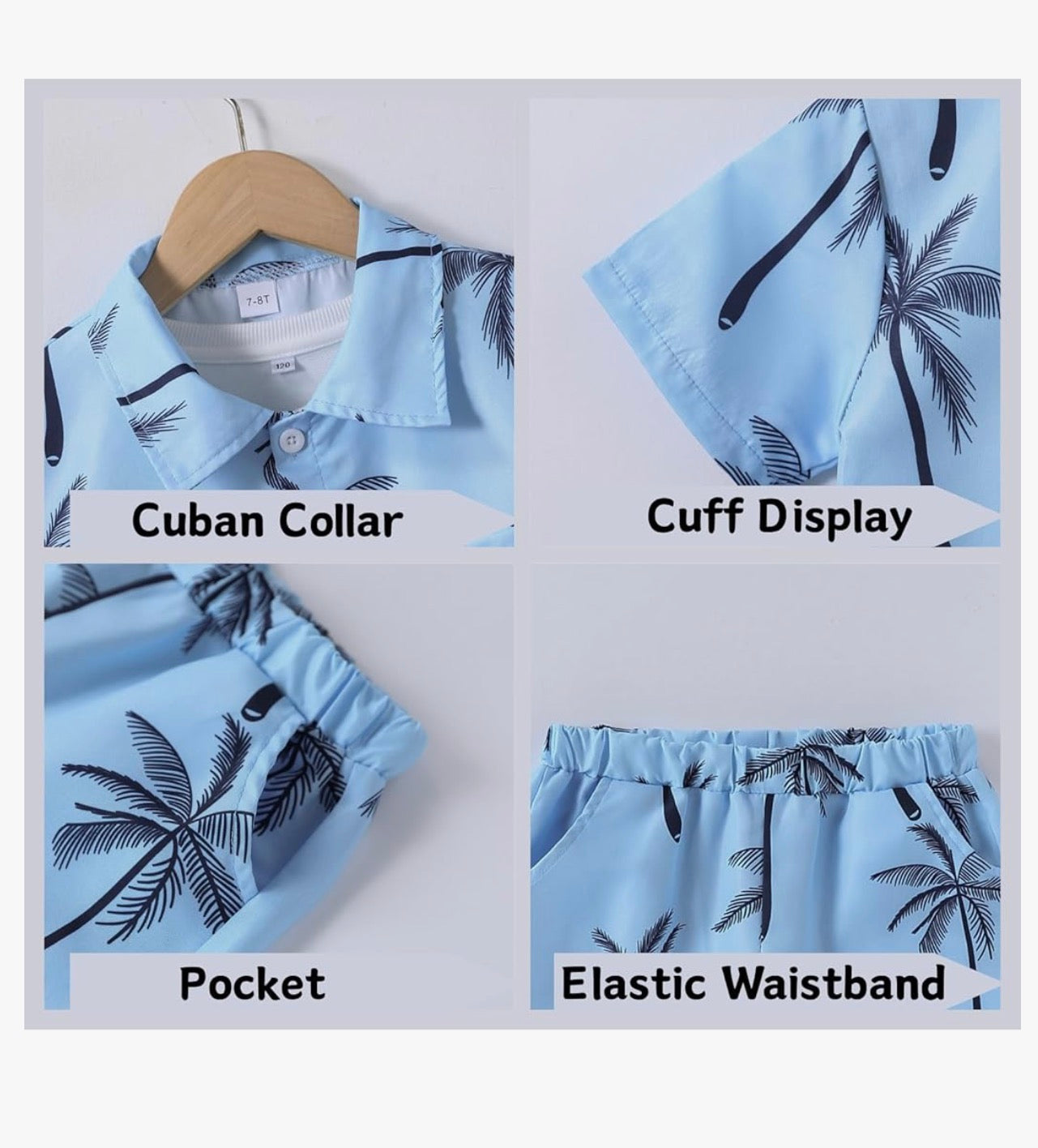 7-14 Years Boys Clothes 2 Piece Outfits Hawaiian Vacation Beach Short Sleeve Button Down Shirt and Shorts Sets